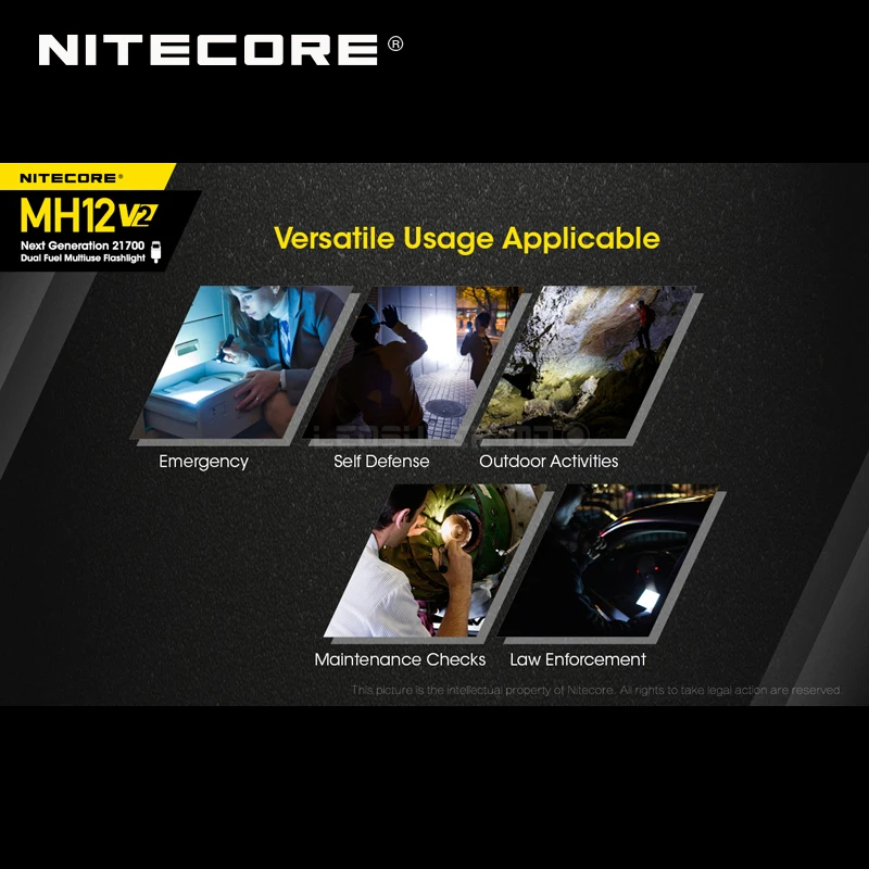 Светодиодный Многофункциональный фонарик NITECORE MH12 V2 CREE XP L2 V6 1200 люмен 21700 с двойным