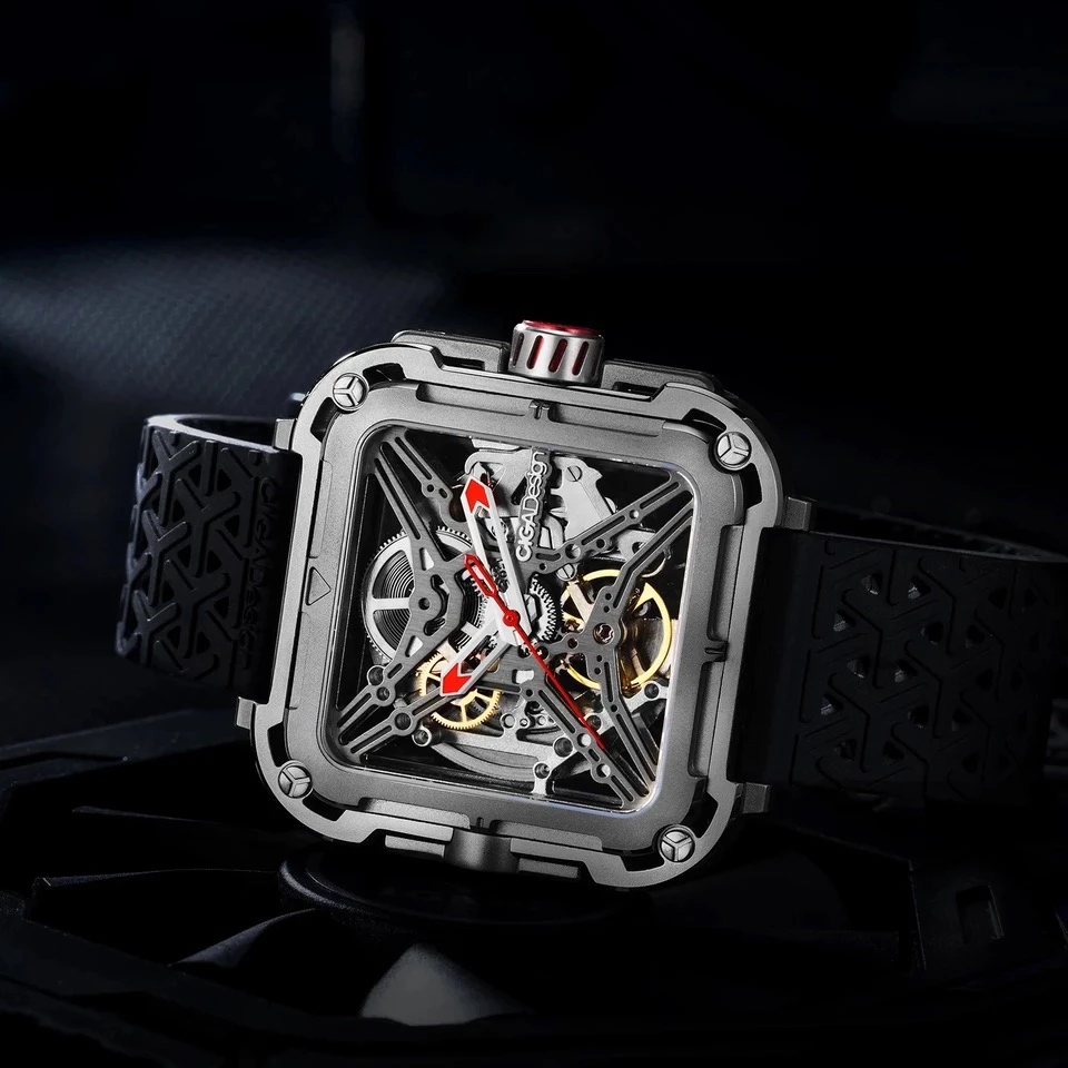 Часы серии X, автоматические механические наручные часы-скелетоны из нержавеющей стали CIGA Design (с силиконовым и нейлоновым ремешком)