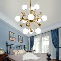 mordern radial shape gold led chandelier glass ball magic bean for living room luminaire bedroom hanging lighting fixture