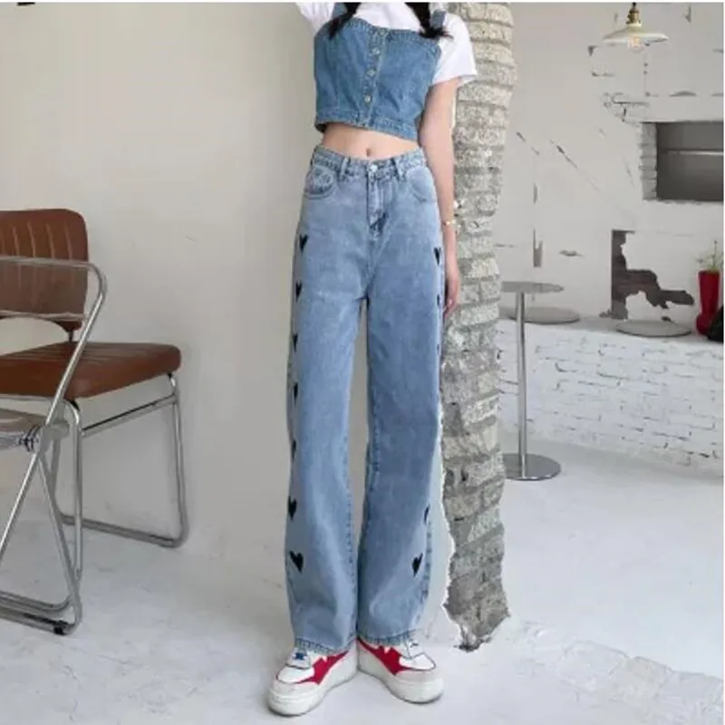 

Woman Harajuku Jeans High Waist Wide Leg Denim Clothing Blue Streetwear Vintage Quality 2021 Fashion Straight Pants