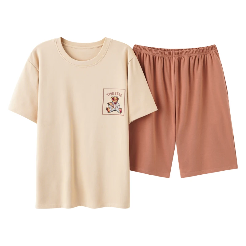 Пижама женская с коротким рукавом и медведем хлопок |