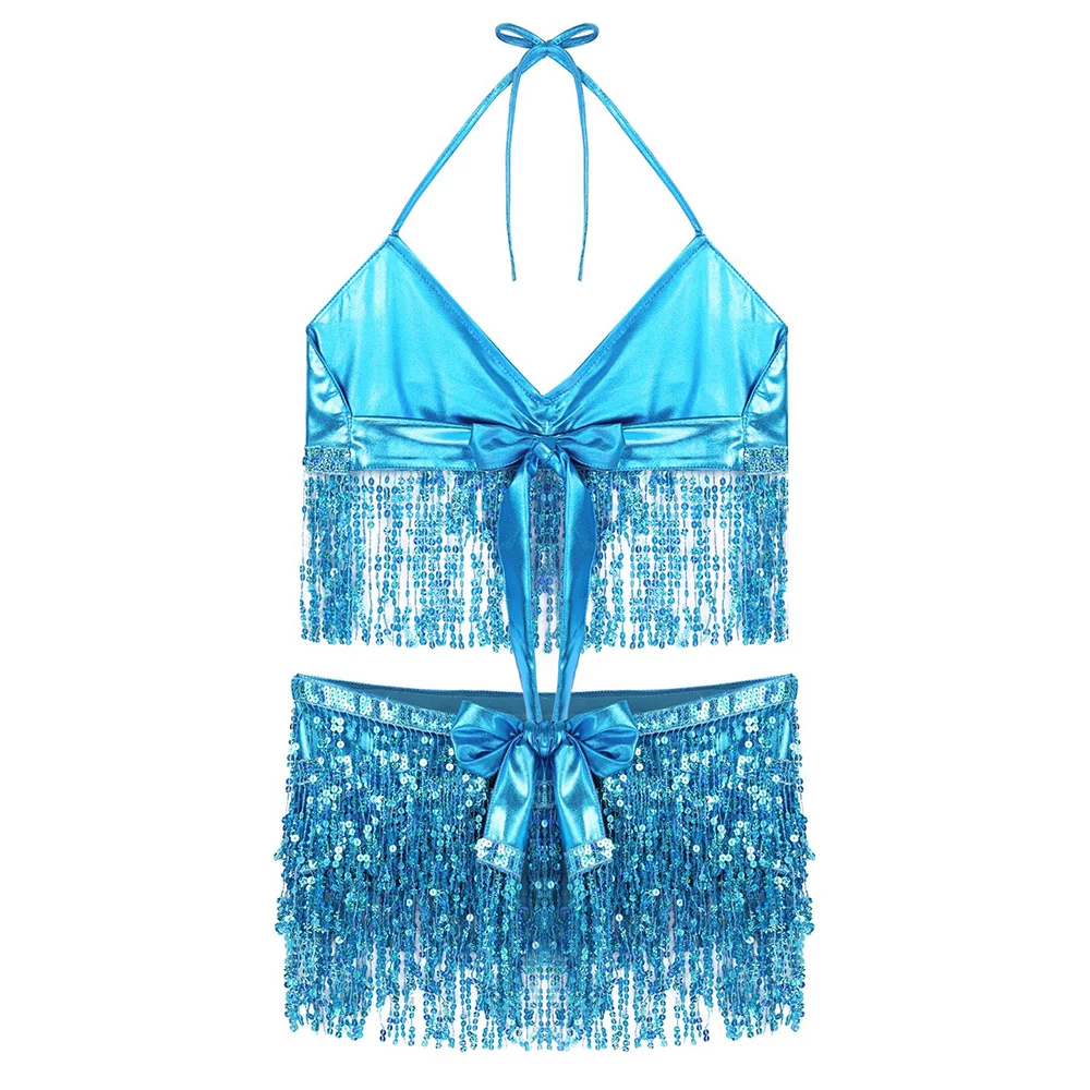 Костюм TiaoBug женский для танца живота костюм с блестящими блестками кисточками и