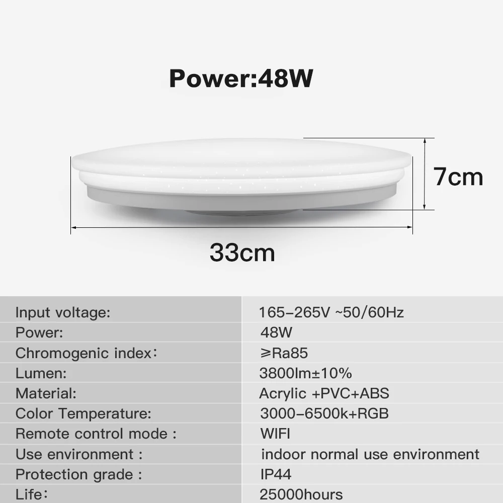 

OFFDARKS Modern LED Smart Ceiling Light 48W WiFi / APP Smart Control RGB Dimming Bedroom Kitchen Ceiling Lamp 220V/AC