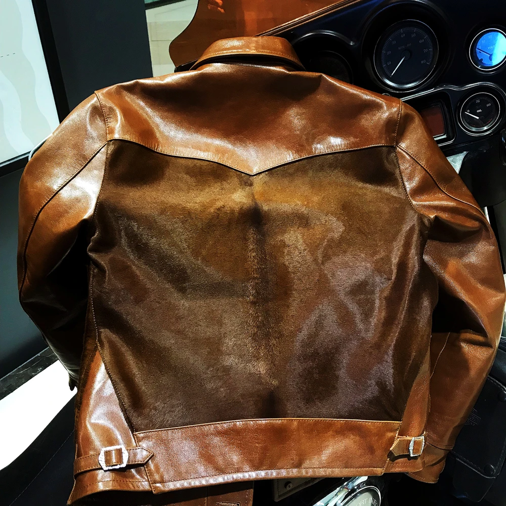 

CDJ-18 Read Description! Asian Size Super Top Quality Genuine Japan Horse Fur Leather Slim Classic Horsehide Stylish Jacket