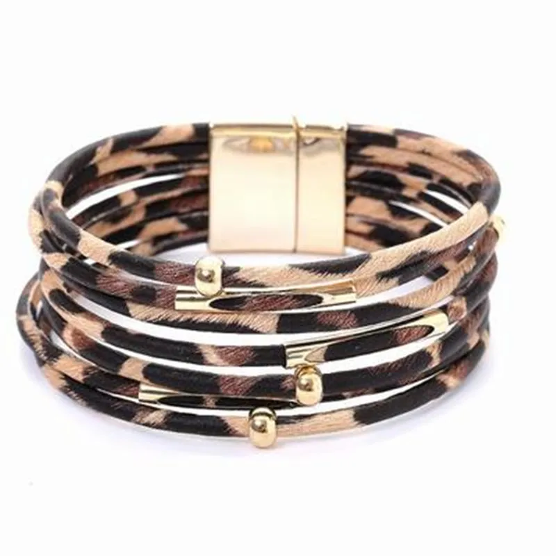 

Bohemian Leopard Leather Bracelets for Women Femme Charm Bangles Bracelet Elegant Multilayer Wide Wrap Bracelet Jewelry