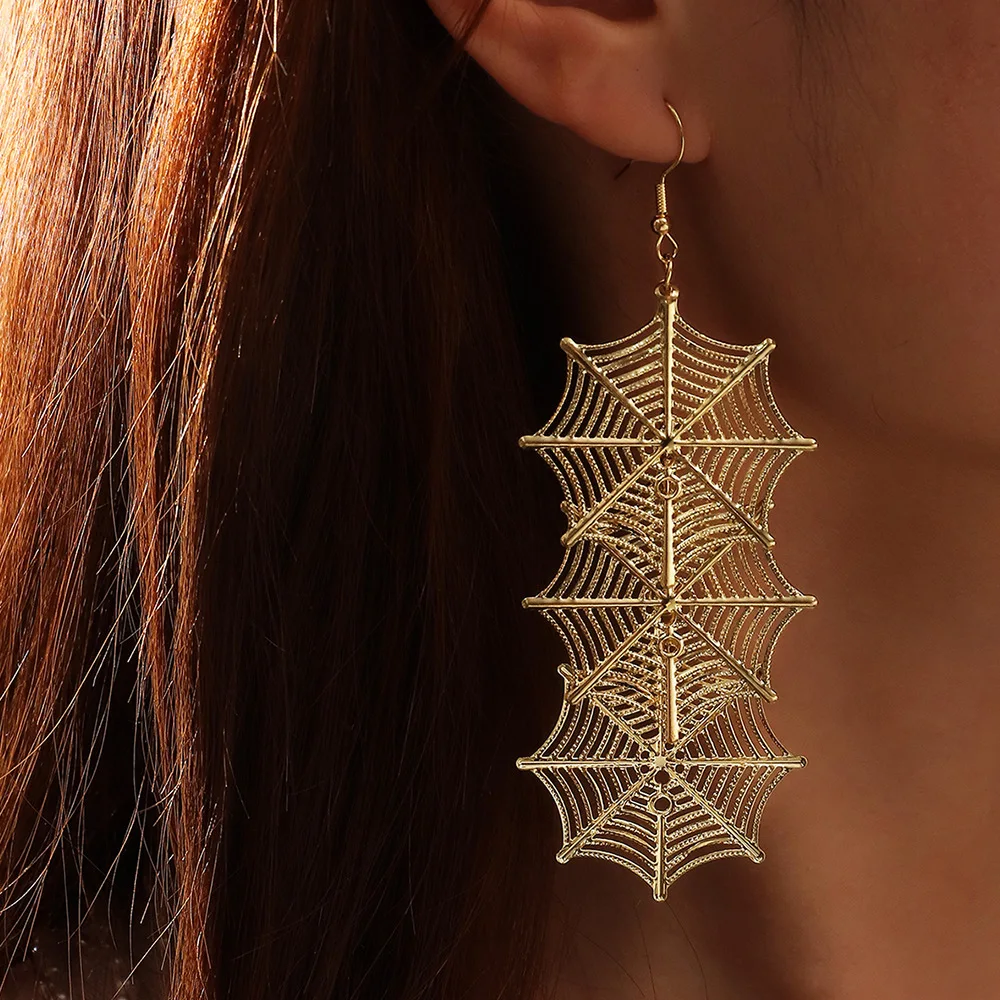 

New Arrival Metal Geometric Earrings Womens Ethnic All Saints' Day Long Hyperbole Spider Web Earrings Jewelry for Girls