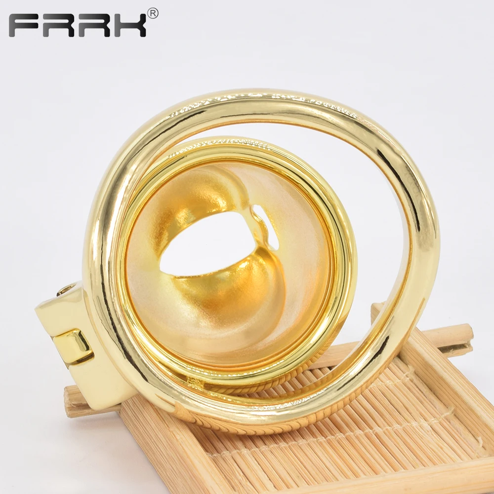 

FRRK Golden Chastity Cage Fetish BDSM Sex Toys Bondage Belt Devices for Male CB Penis Rings Stealth Lock Cock Wrapped Scrotum