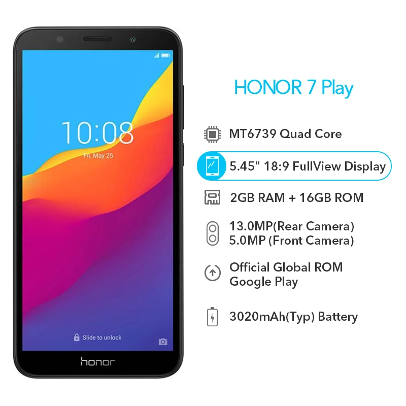 Оригинальный мобильный телефон Honor 7 Play с глобальной прошивкой 2G 16G 4G LTE MT6739