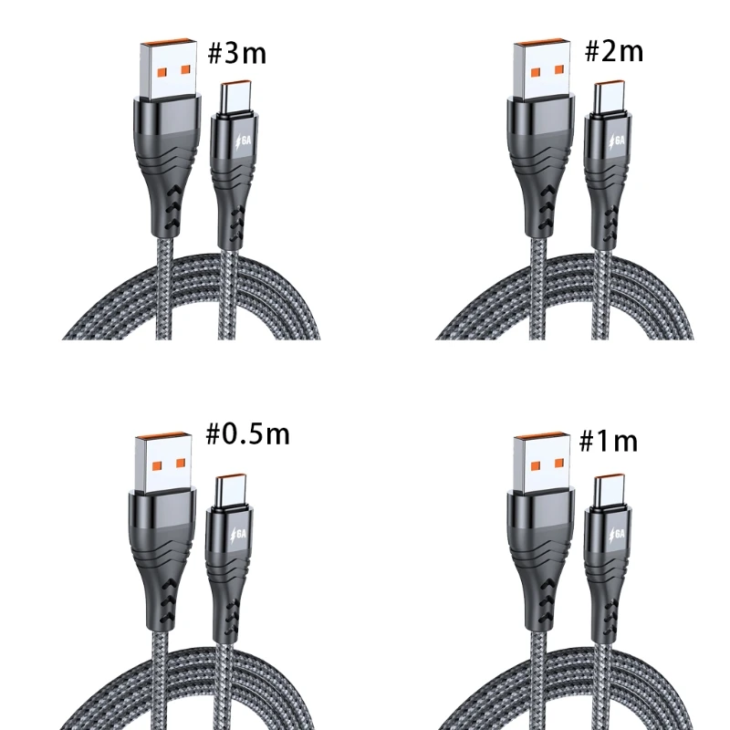 

Оплетенный кабель 6A 66W Type-C для мобильного телефона, провод передачи данных, Аксессуары для мобильных телефонов