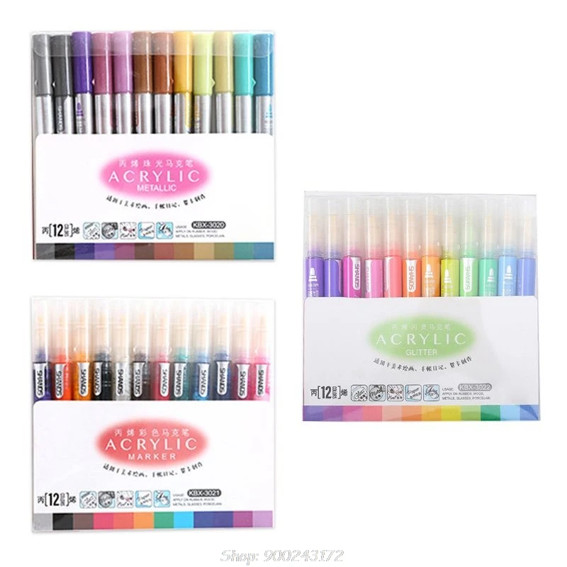 

12 Colors Acrylic Paint Marker Pen for Ceramic Rock Glass Porcelain Mug Wood Canvas Painting S21 20 Dropship