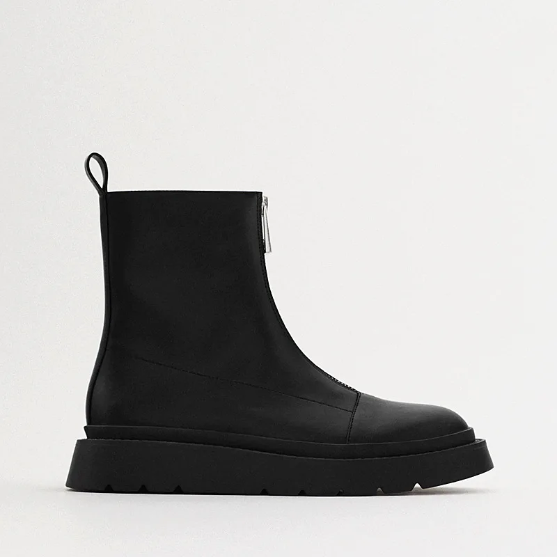 

White Ankle Boots Boots-Women Zipper Shoes Flat Heel Round Toe Chelsea Low 2021 Rubber Lolita Rock Med Ladies Black PU Canvas Mi