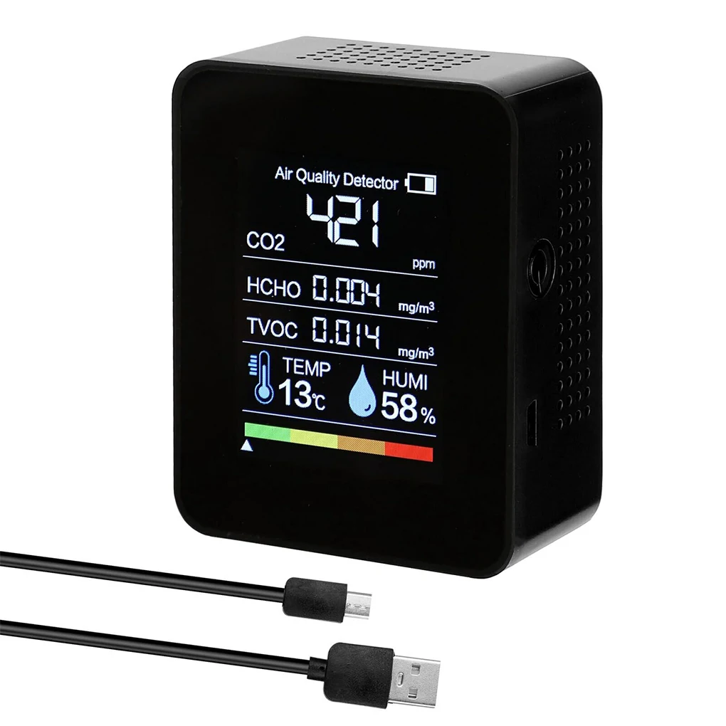 

5 in1 CO2 Meter Digital Temperature Humidity Sensor Tester USB Rechargeable Air Quality Meter Portable Digital Analyzer