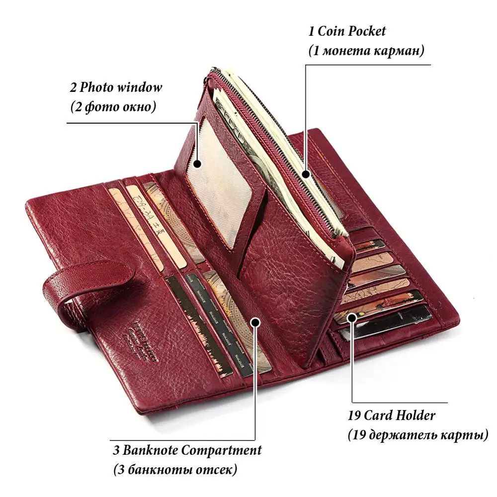 Длинный кошелек из натуральной кожи для женщин, Модный повседневный Дамский бумажник на молнии с монетницей, кредитница от AliExpress WW