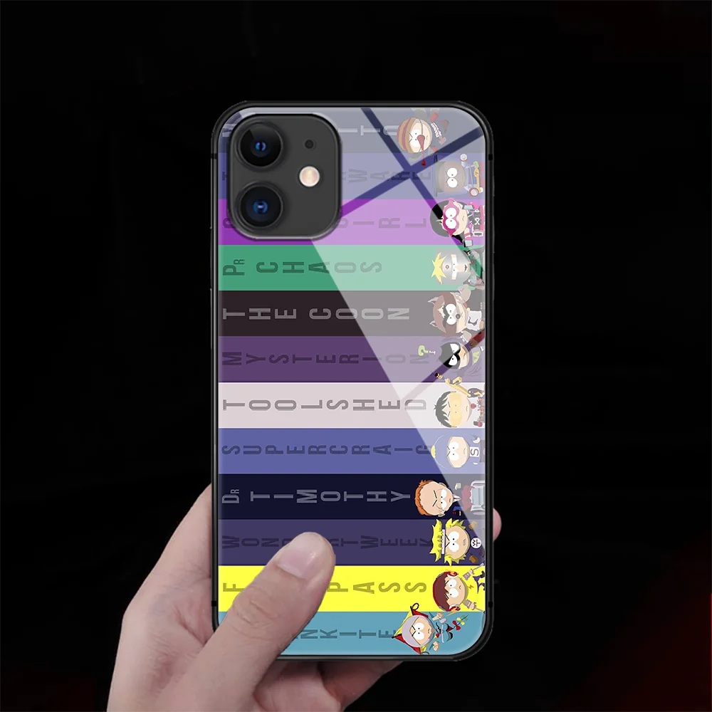 

South-Park SouthPark Tempered Glass Phone Case Cover For IPhone 5 6 7 8 11 12 S Plus Xr X Xs Pro Max Mini Se 2020 Black Silicone