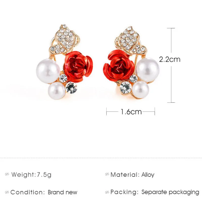 

Simple Temperament Exquisite Rhinestone Pearl Rose Ear Studs Earrings Jewelry Accessories 2021