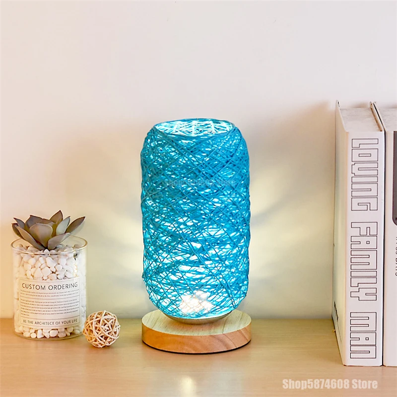 Деревянный ротанговый шпагат настольные лампы для спальни светодиодный Ночной