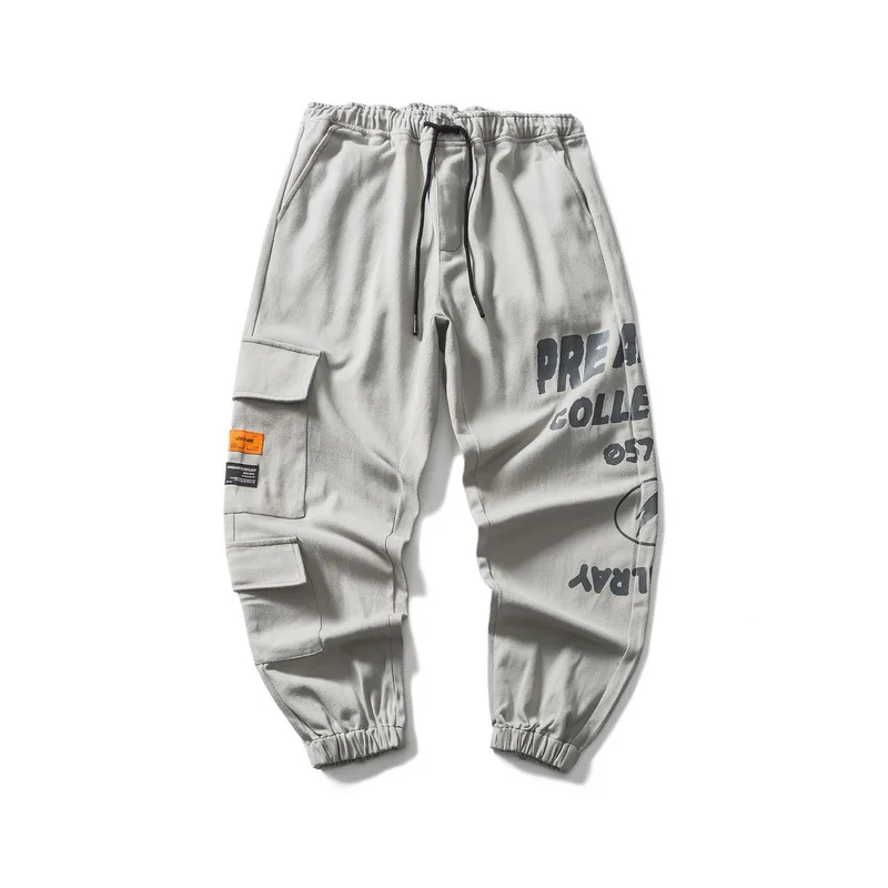 

Fashion Streetwear Hip Hop Gray Harem Pants Men Elastic Waist Punk Pants Casual Slim Jogger Pants Men Letter Print Trousers
