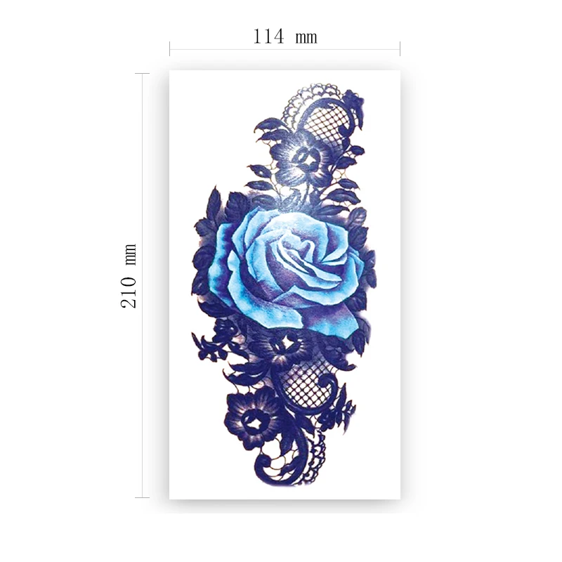 

Temporary Tattoo Sticker Blue Rose Lace Leaves Jewelry Totem Design Fake Tattoos Waterproof Tatoos Arm Large Size for Women Girl