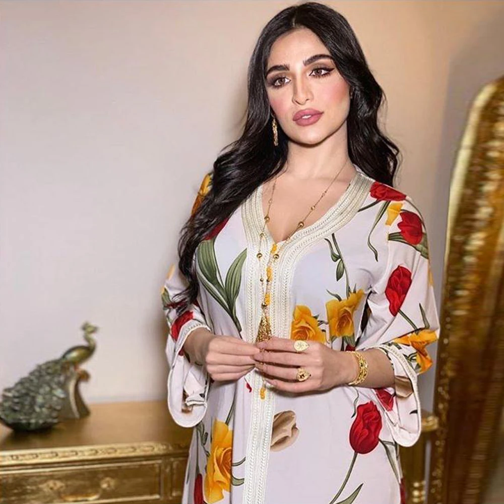 Мусульманское платье абайя для женщин Турция Индия лента v-образный вырез