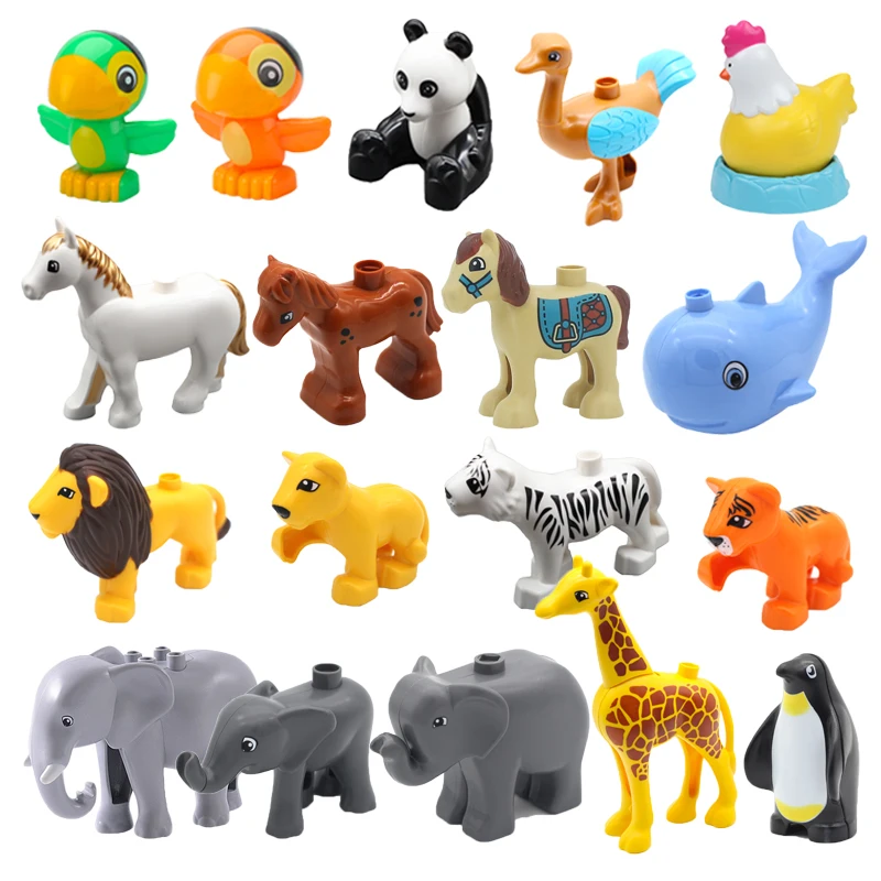 

Big Building Blocks Duploe Zoo Animals Accessories Figures Parrot Panda Penguin Elephant Tiger Lion Horse Toys For Children Gift