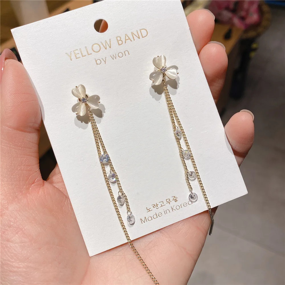 

High Quality 14K Real Gold Temperament Tassel Earrings Flower Personality Stud Earrings for Women Cubic Zircon ZC Earrings