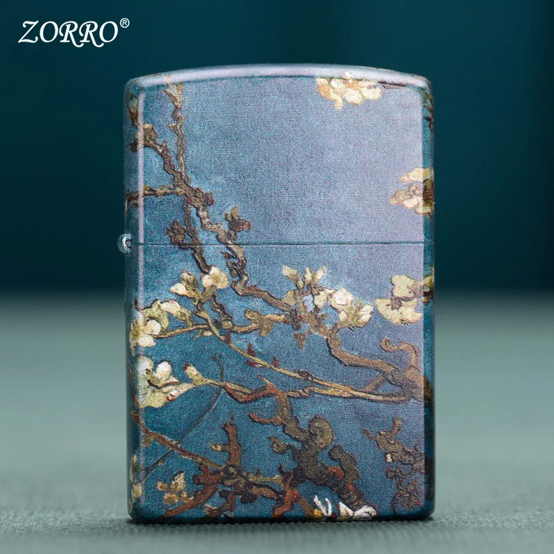 

Kerosene Lighter Zorro Van Gogh Painted Windproof Grinding Wheel Lighter Men's National Tide Double-sided Flip Pure Copper