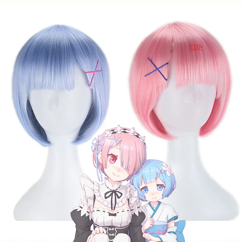 Парики для косплея из аниме Re Life In A Different World From Zero парики Рам Рем с заколкой волос