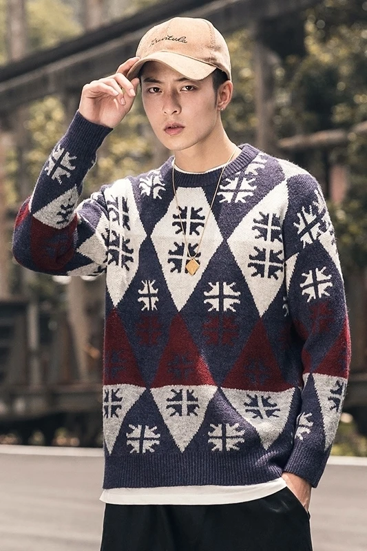 Мужские пуловеры с круглым вырезом для влюбленных на осень и зиму трикотажная