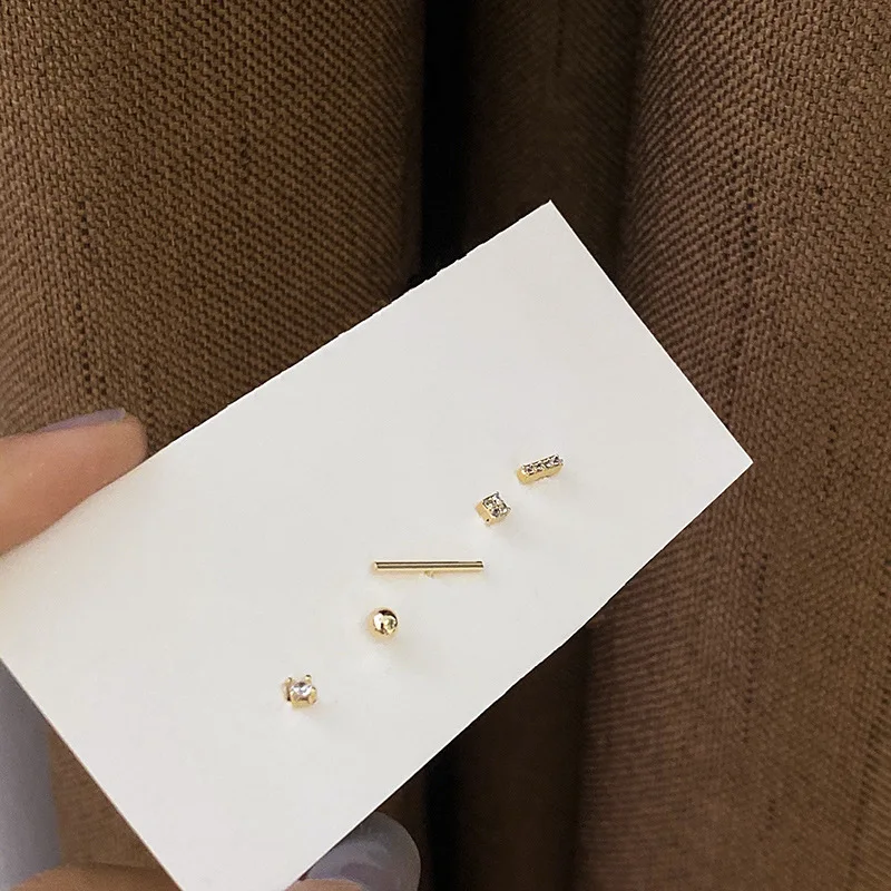 

925 Sterling Silver Ear Needle Korea I Net Red New Zircon Five-Piece Set Combination Earrings Female Temperament Small Earrings