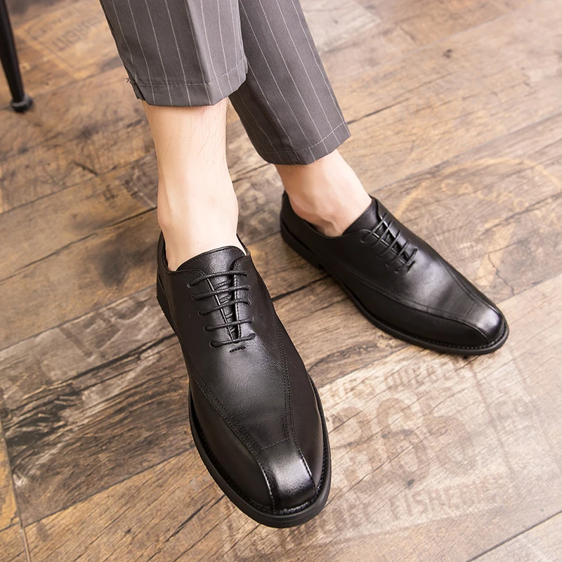 

dress Business Men shoes Basic Flats Leather Gentle Wedding party Dress Shoes Brand Formal Wearing British shoes men Big Size