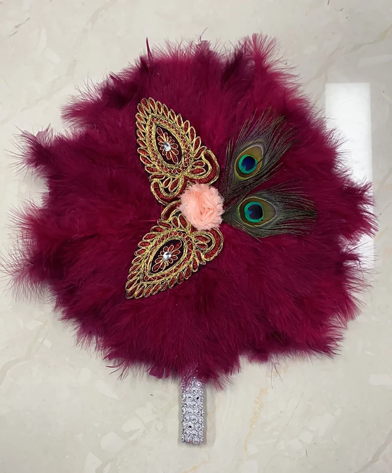 

Feather Hand Fan Handmade Luxurious Nigerian Dance Lace Feather Fans for Wedding Party Gift Dropshipping Top Wedding Decoration