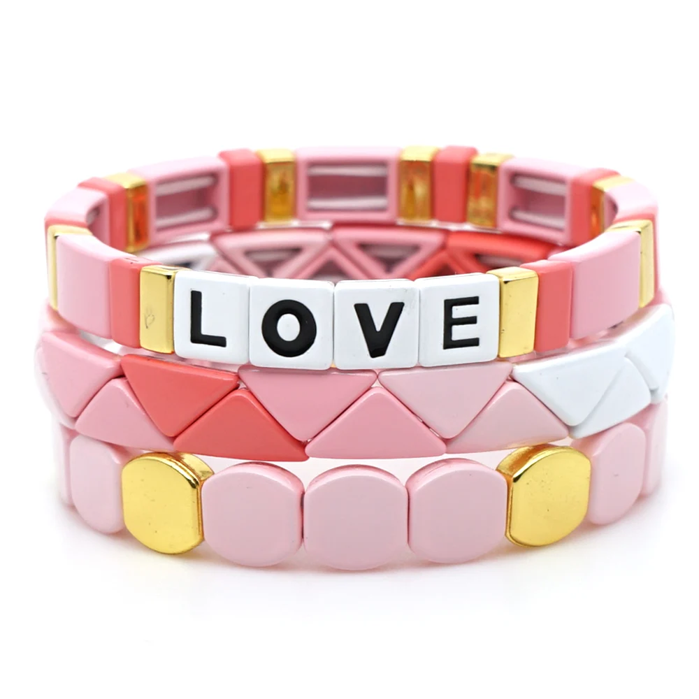 Женские браслеты с буквами Shinus романтичные ручной работы эмалью и розовой