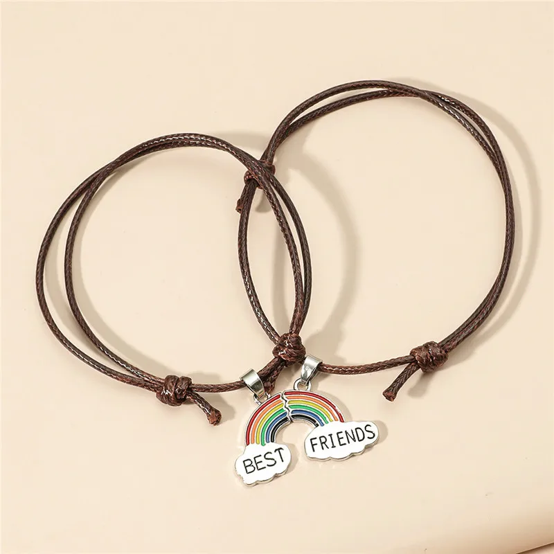 

2pcs Rainbow Best Friend Bracelet Adjustable Couple Bracelet Charm Rope Bracelet For Lover Friendship Jewelry Gift Wholesale