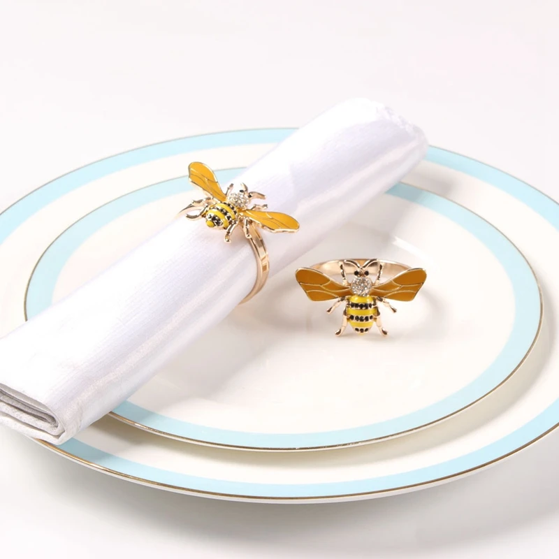 6PCS Yellow Bee Design Metal Napkin Ring Towel Buckle Holder Wedding Party Holiday Hotel Table Decoration | Дом и сад
