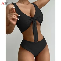 solid high waist bikinis swimsuit women bow two piece bikini set push up brazilian swimwear summer bathing suits swim beachwear