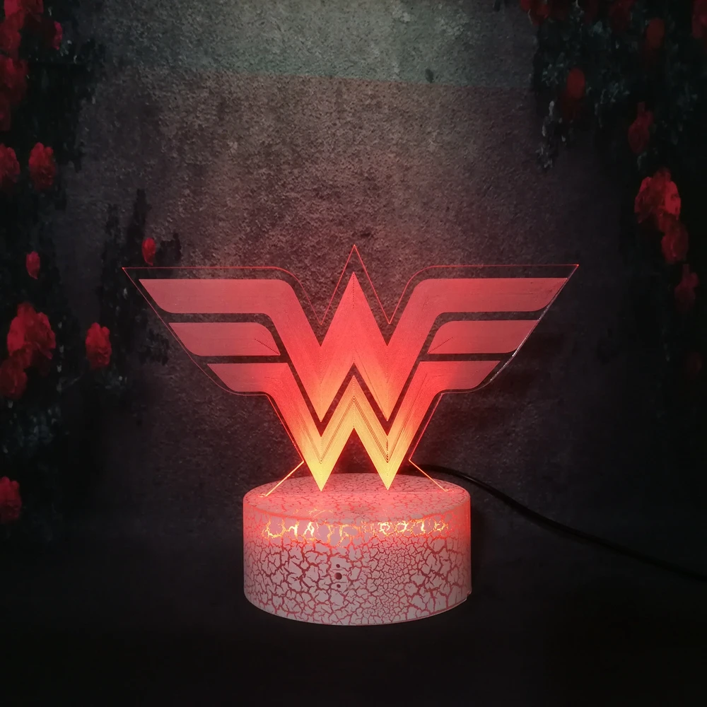 Новый крутой 3d-ночник Wonder Woman с логотипом Mravel светодиодный светильник 7-цветной