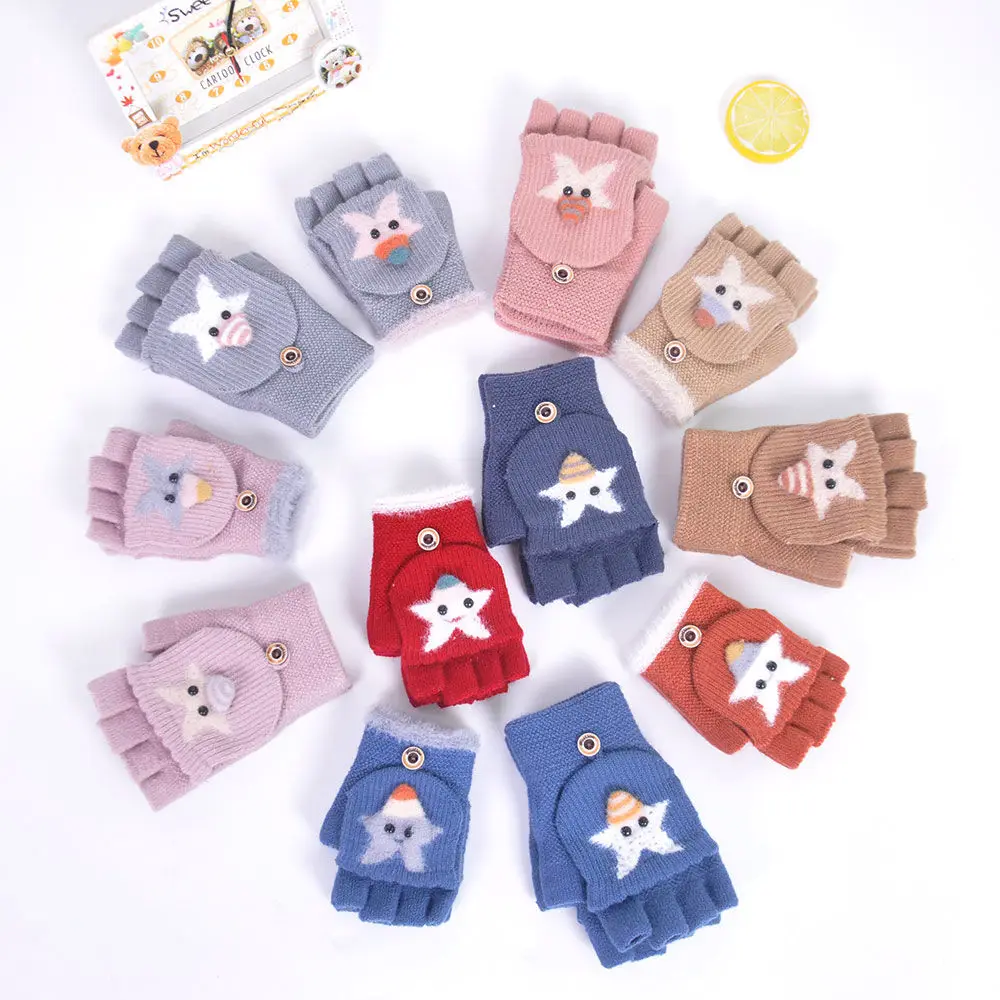 

2-6 Years Old Children’s Winter Fingerless Gloves Kids Cute Star Warm Soft Knitted Mittens Girls Boys Indoor and Outdoor Sports