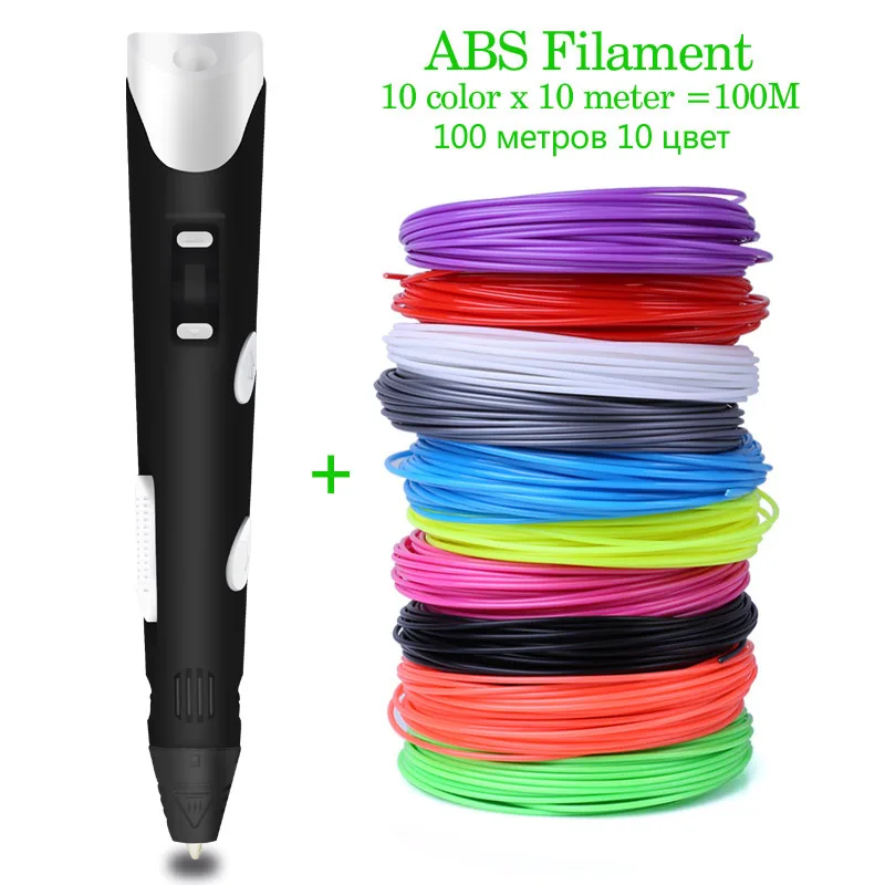 Pen With 100M ABS Оригинальная модель 3D ручка путем самостоятельного выбора между 3 D печать ручки для рисования с 100/200 метровое abs-волокно креативная игрушка; подарок для детей дизайном по оптовой цене - Цвет: Pen With 100M ABS