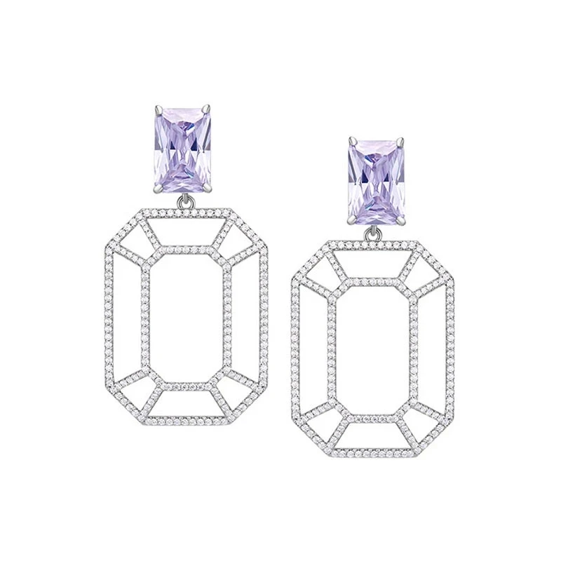 

SOELLE Luxury Designer Fashion Real 925 Sterling Silver Jewelry Dream Lavender Gem Drop Earrings Micro Zircon for Women Party