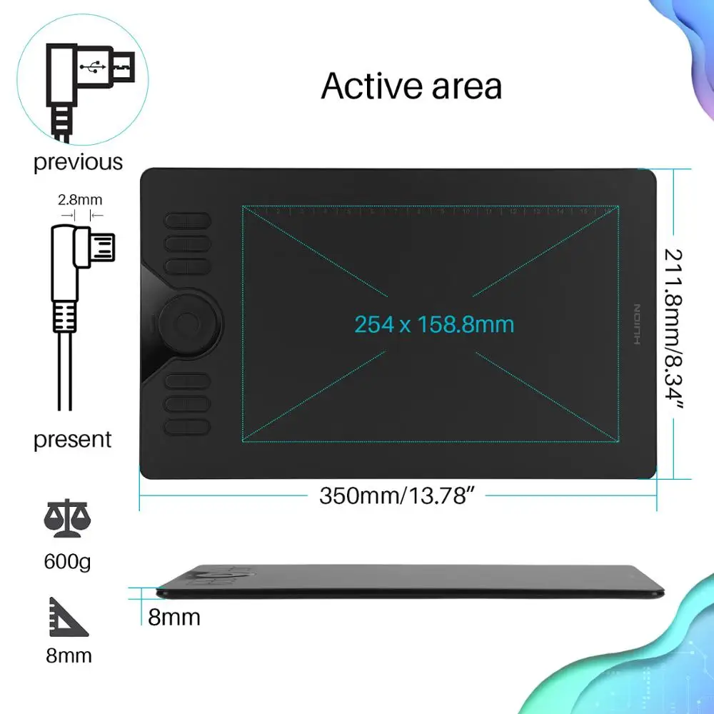Графический планшет Huion HS610 цифровой для рисования без батареи с