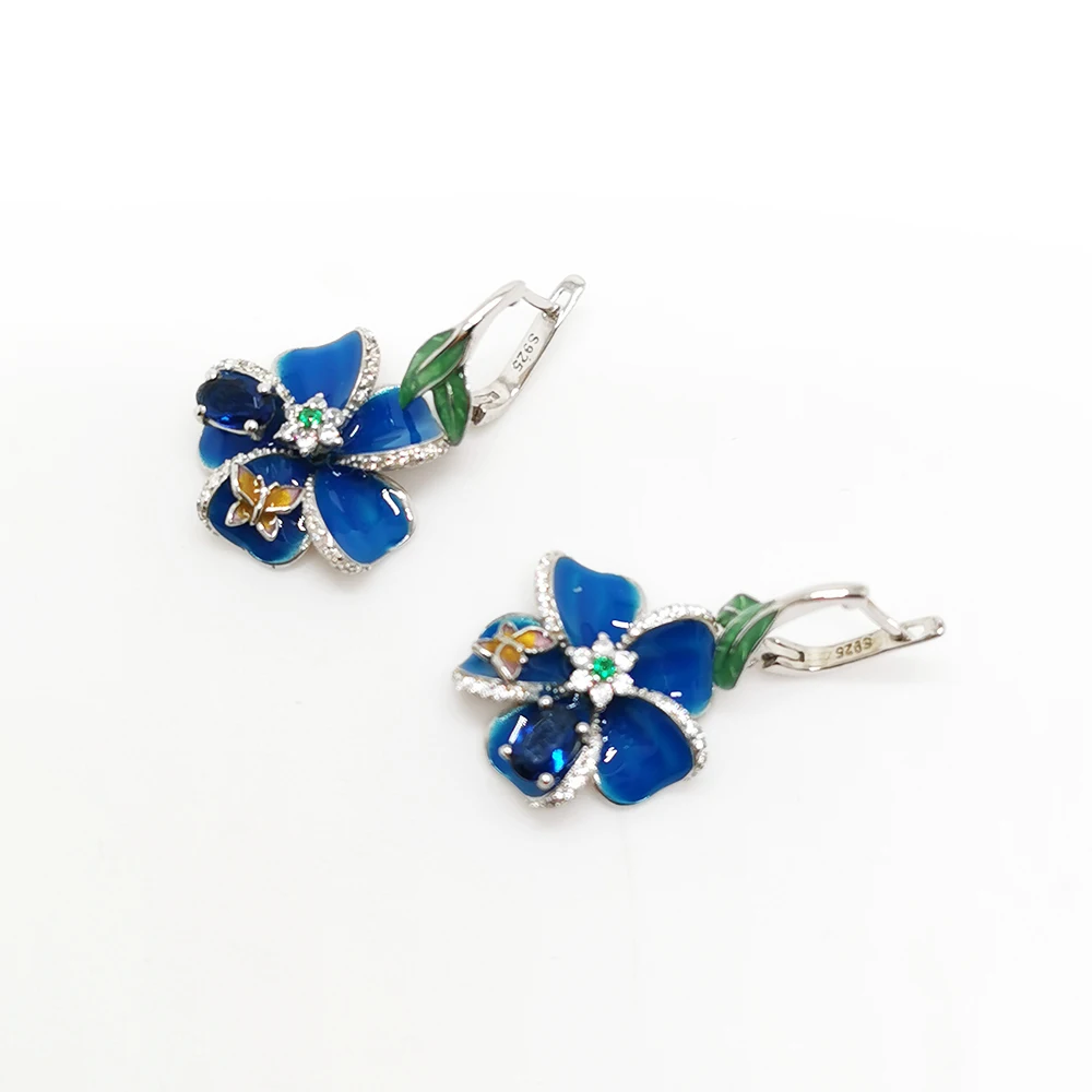 

Magnesium 925 Sterling Silver For Women Fashion Jewelry 2020 Flower Drop Earrings Gift Fine Jewelry Silver earrings with enamel