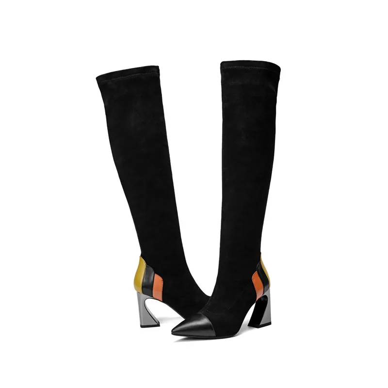 MORAZORA/Новое поступление 2020 года Женские облегающие высокие сапоги из натуральной