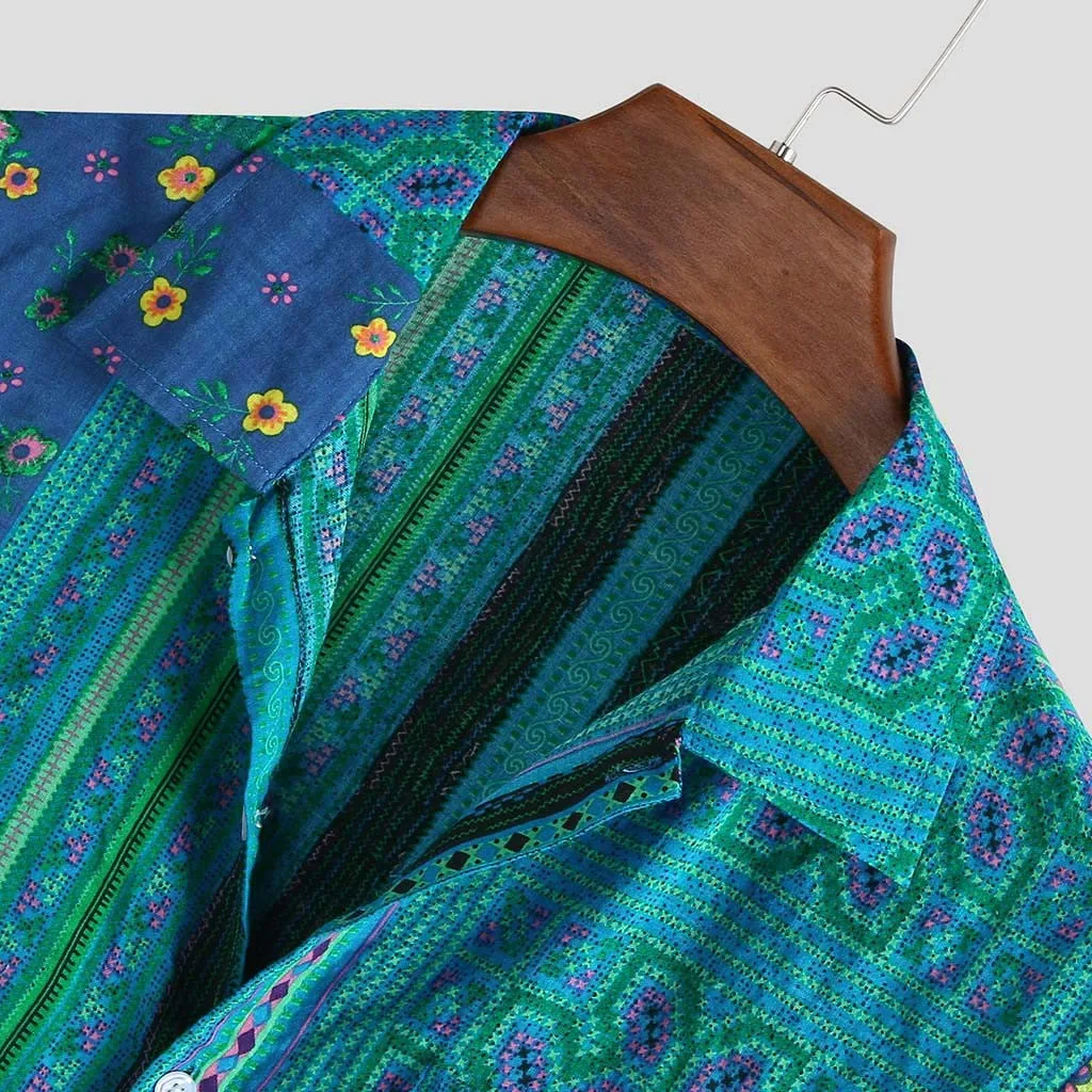 

Mens Shirts 2020 Summer Vintage Ethnic Printed Hawaiian Shirts Male Plus Size Short Sleeve Basic Tops Blouses Casual Men Shirts