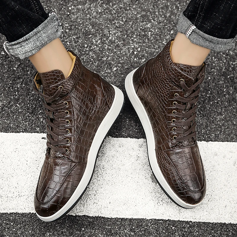

Fashion Leather High Top Luxury Brand Sneakers Men Shoes Male Sneaker Brown Design Casual Sneakers Man 2021 Chaussure Homme