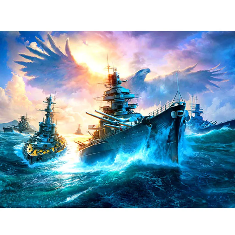 Картина из квадратных страз Warship с изображением морского берега и орла 5D Набор