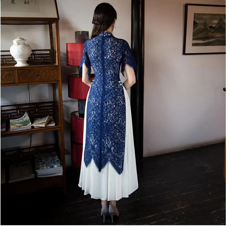 Сексуальное кружевное платье аозай, традиционная одежда Вьетнама, qipao, женские халаты из 2 предметов+ юбки, китайское женское элегантное платье, улучшенное