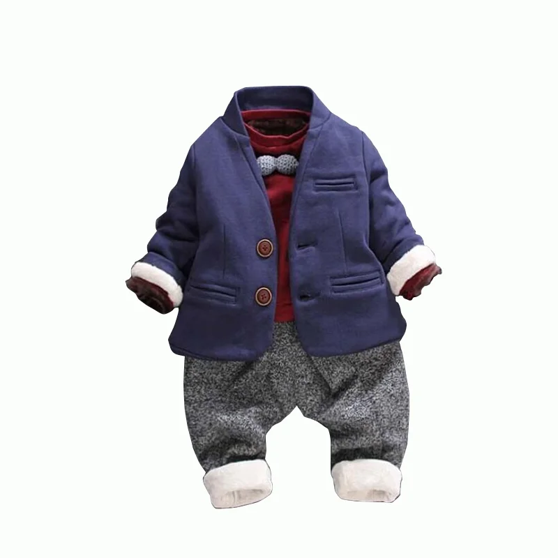 

New Casual 3pcs/set Blue/Red Baby Boy Cotton Suit Winter Warm Thicken Clothing Set Pants+Coats children Kids Clothes Sets