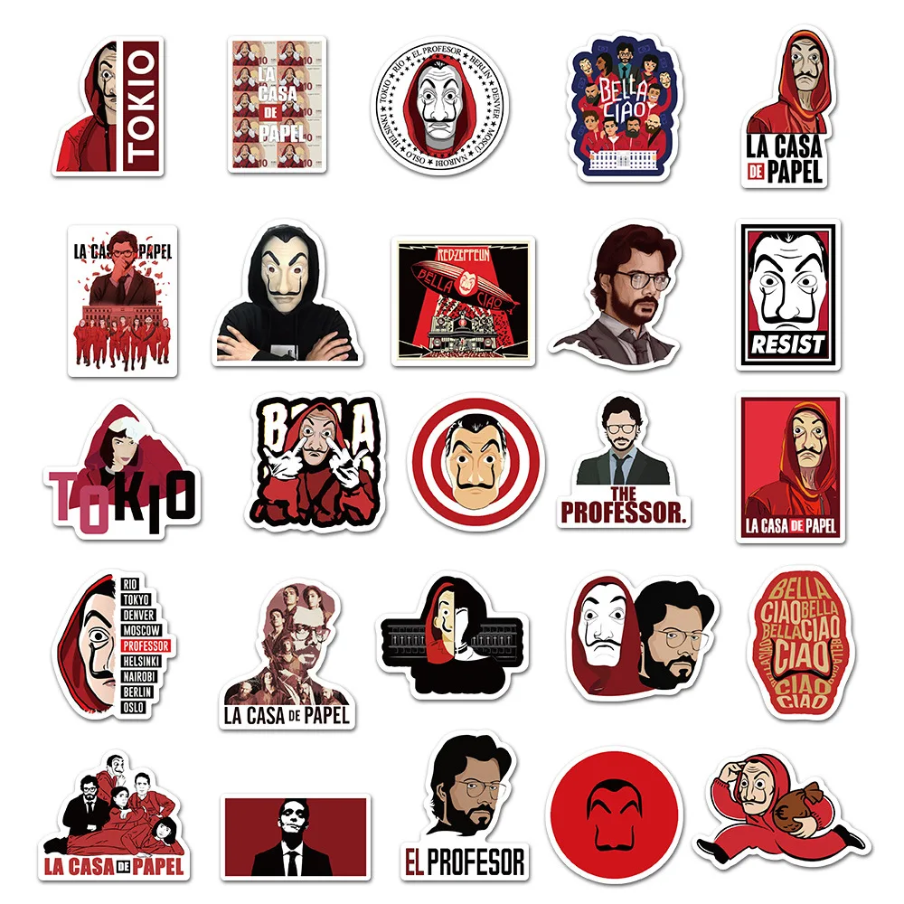 103050pcs money heist house of paper stickers waterproof guitar laptop ps4 skateboard luggage phone graffiti sticker kids toys free global shipping