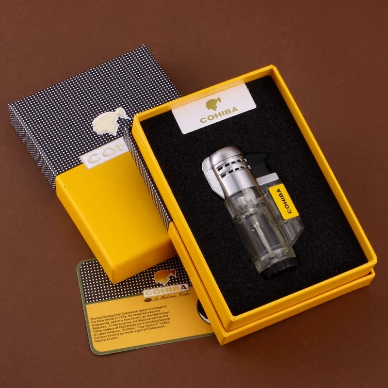 

COHIBA Cigar Lighter Triple 3 Jet Torch Fireproof Windproof Spray Cigarette Lighters Accessories Men Gadgets