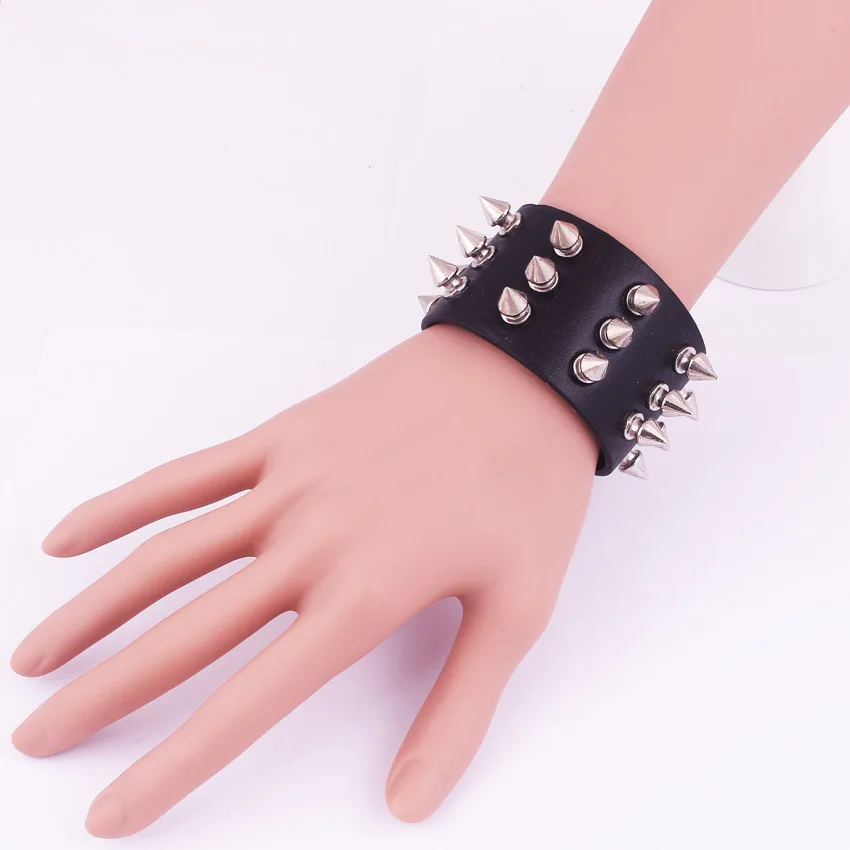 

Уникальный двухслойный браслет с заостренным носком и заклепками в стиле панк, готика, рок, браслеты унисекс, модные ювелирные изделия, Браслет-манжета